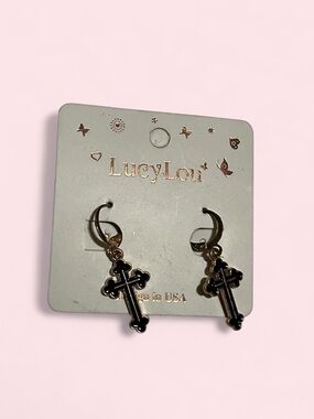 LucyLou Black and Gold Cross Hoop Earrings